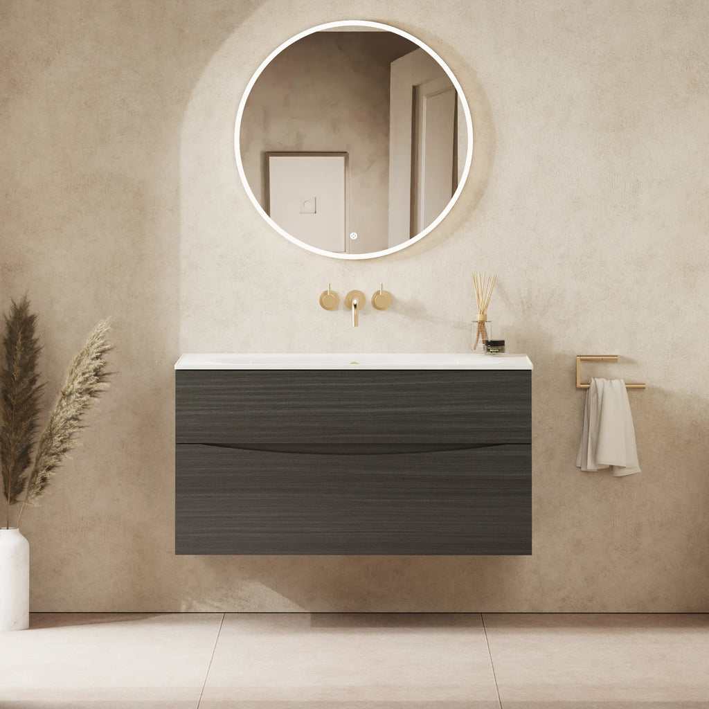 Crosswater Glide II 1000 Double Drawer Unit with Basin in Steelwood with Ceramic, 3 Tap Holes