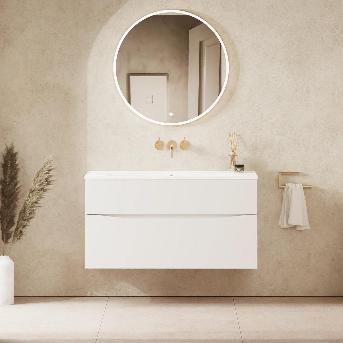 Crosswater Glide II 1000 Double Drawer Unit with Basin in White Gloss with Ceramic, 3 Tap Holes