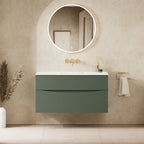 Crosswater Glide II 1000 Double Drawer Unit with Basin in Sage Green with Ice White Glass, No Tap Hole