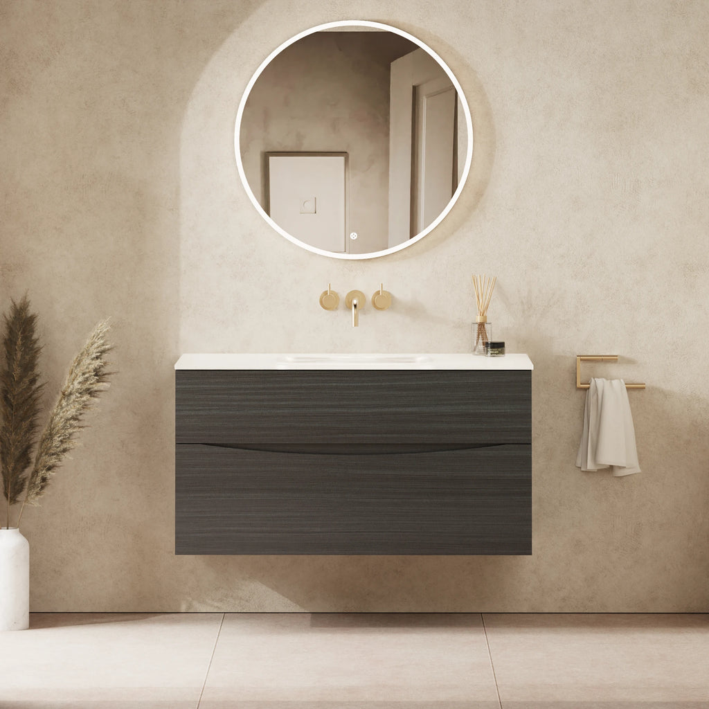 Crosswater Glide II 1000 Double Drawer Unit with Basin in Steelwood with Ice White Glass, No Tap Hole