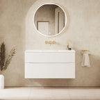 Crosswater Glide II 1000 Double Drawer Unit with Basin in White Gloss with Ice White Glass, No Tap Hole