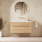 Crosswater Glide II 1000 Double Drawer Unit with Basin in Windsor Oak with Ice White Glass, No Tap Hole