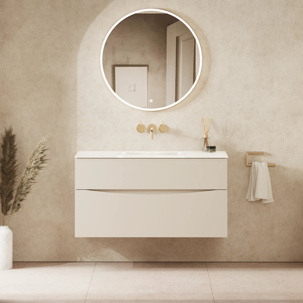 Crosswater Glide II 1000 Double Drawer Unit with Basin in Warm Stone with Ice White Glass, No Tap Hole