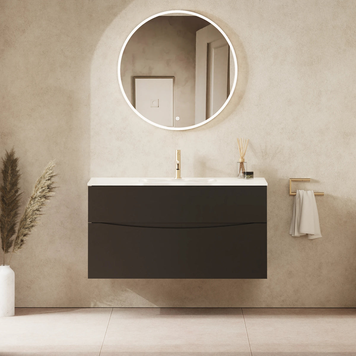 Crosswater Glide II 1000 Double Drawer Unit with Basin in Matt Black with Ice White Glass, 1 Tap Hole