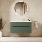 Crosswater Glide II 1000 Double Drawer Unit with Basin in Sage Green with Ice White Glass, 1 Tap Hole