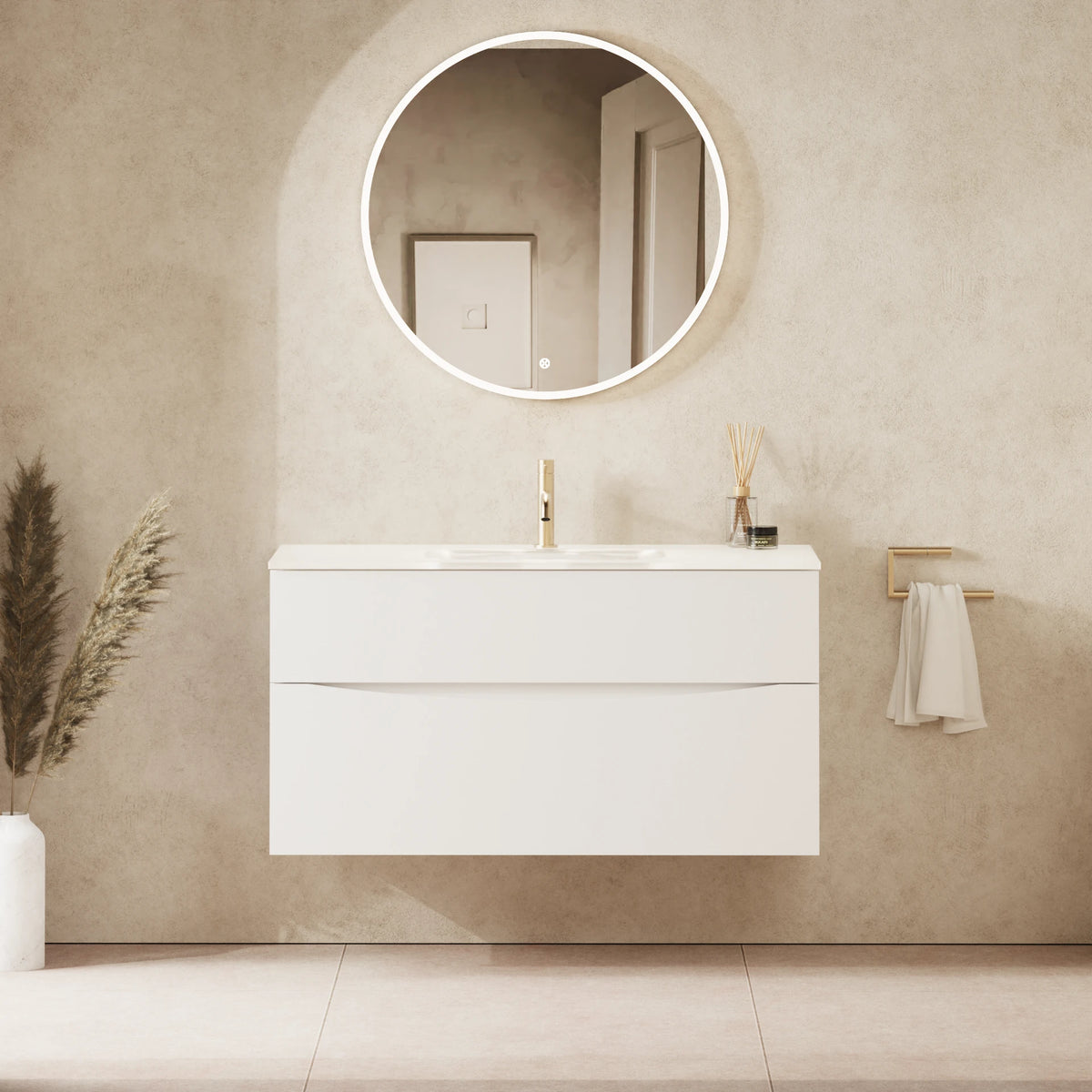 Crosswater Glide II 1000 Double Drawer Unit with Basin in White Gloss with Ice White Glass, 1 Tap Hole