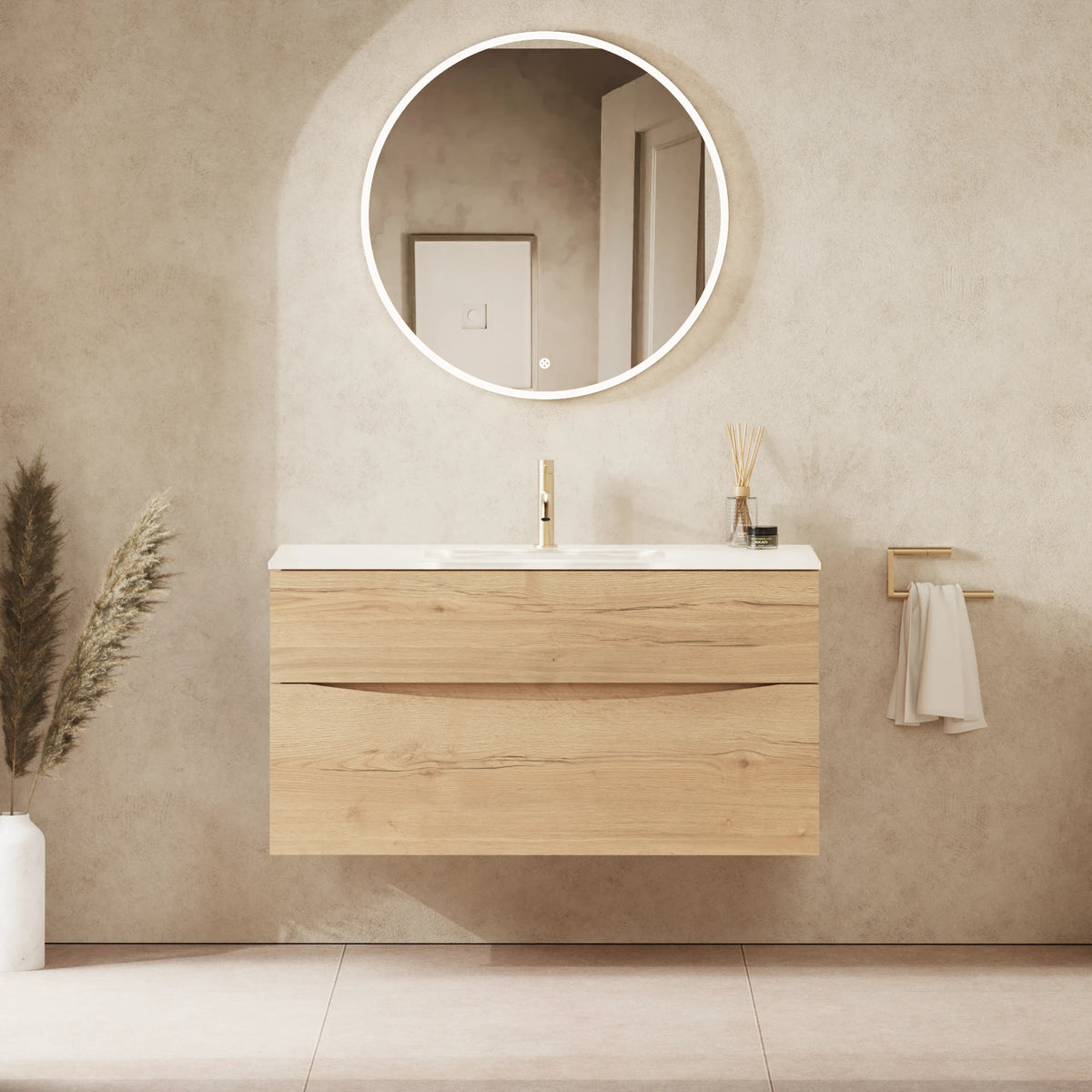Crosswater Glide II 1000 Double Drawer Unit with Basin in Windsor Oak with Ice White Glass, 1 Tap Hole