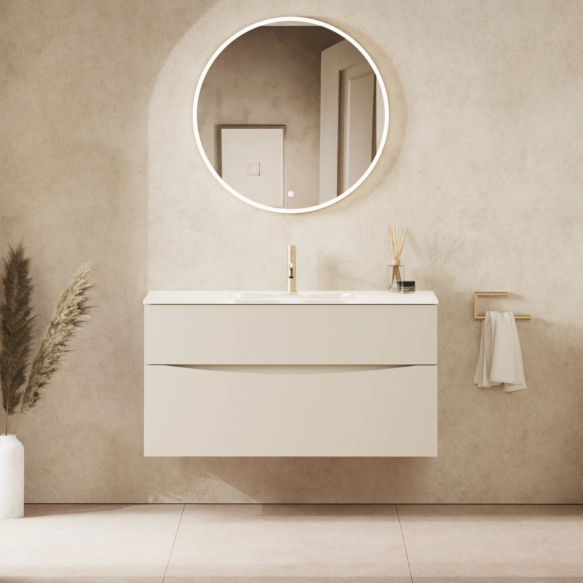 Crosswater Glide II 1000 Double Drawer Unit with Basin in Warm Stone with Ice White Glass, 1 Tap Hole