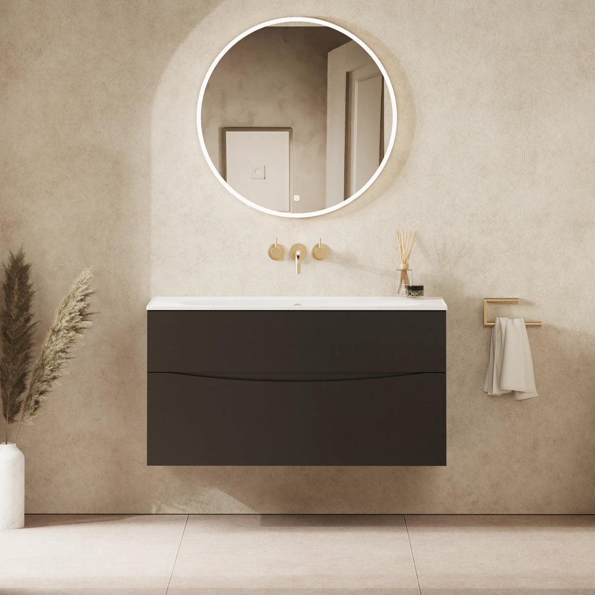 Crosswater Glide II 1000 Double Drawer Unit with Basin in Matt Black with Cast Mineral Marble, No Tap Hole
