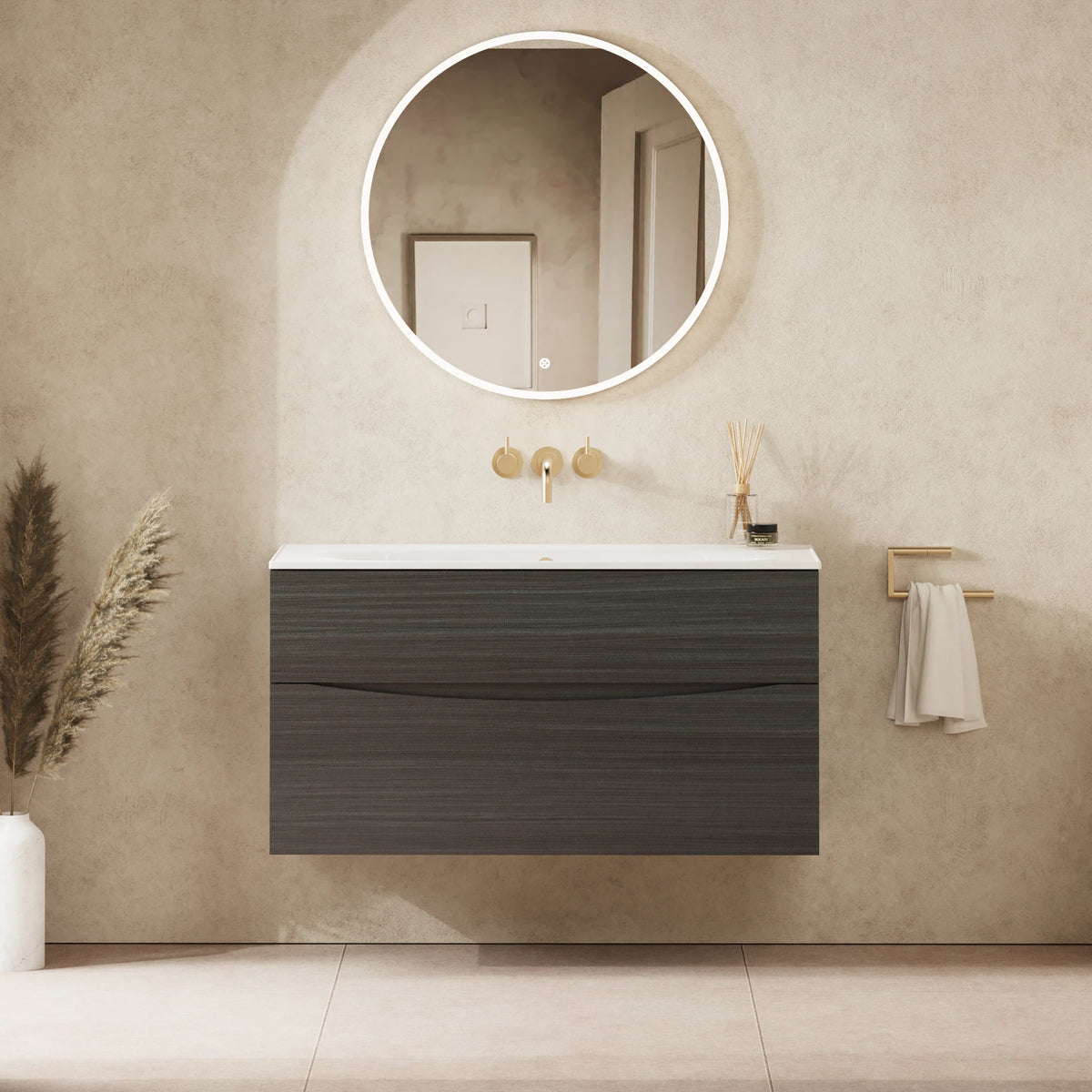 Crosswater Glide II 1000 Double Drawer Unit with Basin in Steelwood with Cast Mineral Marble, No Tap Hole