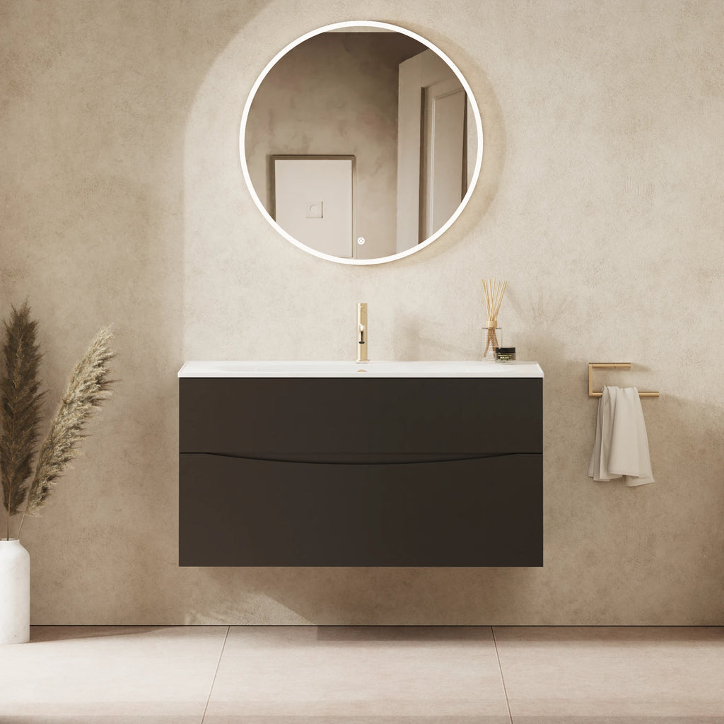 Crosswater Glide II 1000 Double Drawer Unit with Basin in Matt Black with Cast Mineral Marble, 1 Tap Hole