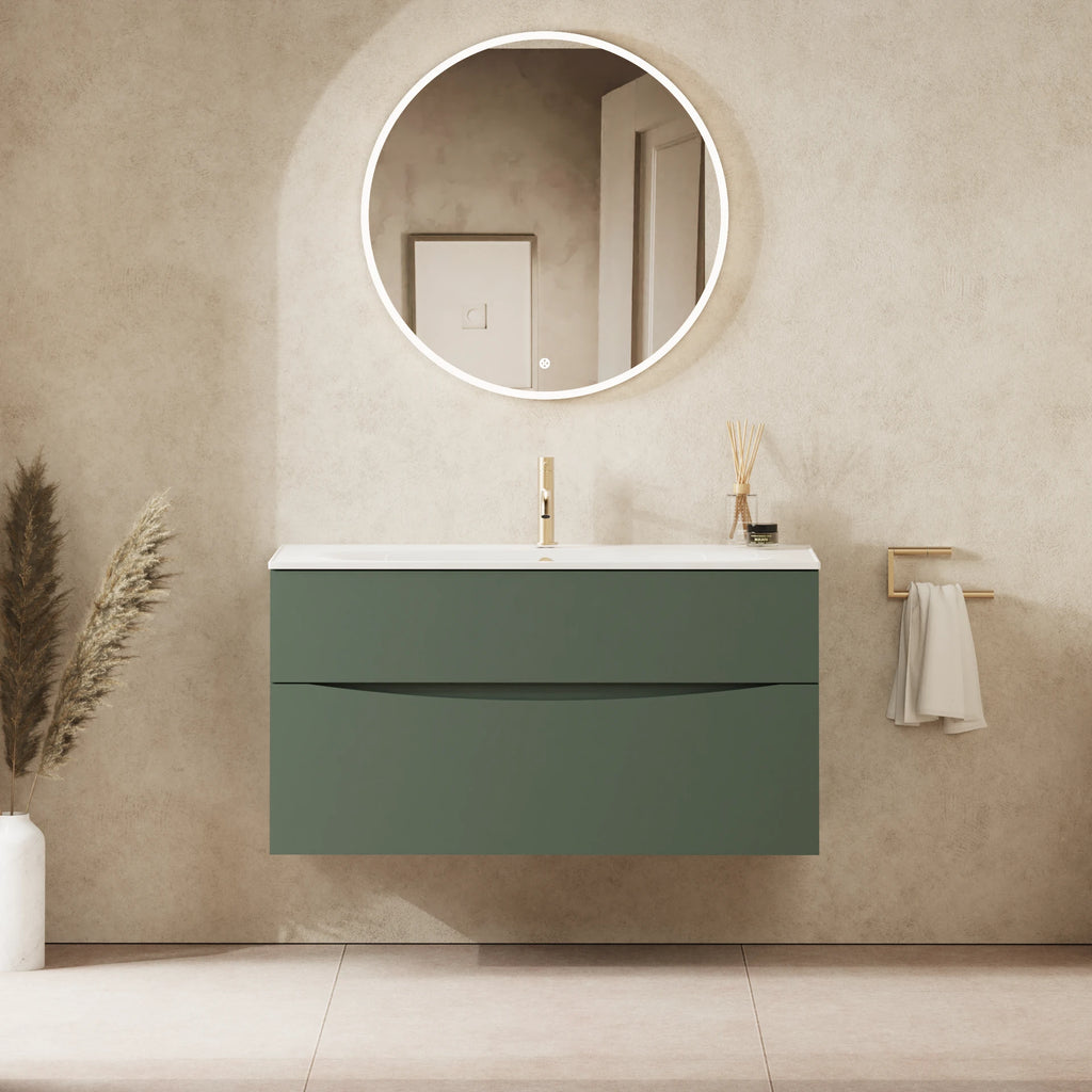 Crosswater Glide II 1000 Double Drawer Unit with Basin in Sage Green with Cast Mineral Marble, 1 Tap Hole