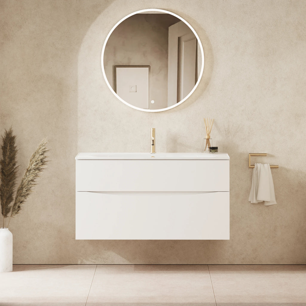 Crosswater Glide II 1000 Double Drawer Unit with Basin in White Gloss with Cast Mineral Marble, 1 Tap Hole