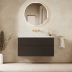 Crosswater Glide II 1000 Double Drawer Unit with Basin in Matt Black with Matt White, No Tap Hole