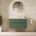 Crosswater Glide II 1000 Double Drawer Unit with Basin in Sage Green with Matt White, 1 Tap Hole