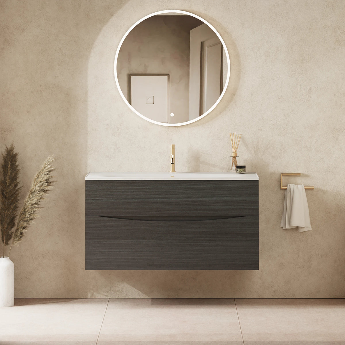 Crosswater Glide II 1000 Double Drawer Unit with Basin in Steelwood with Matt White, 1 Tap Hole