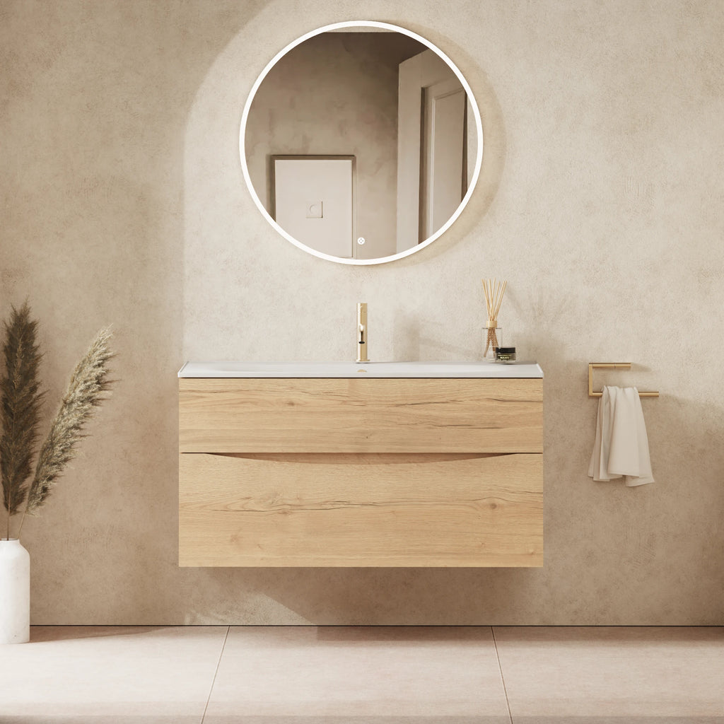 Crosswater Glide II 1000 Double Drawer Unit with Basin in Windsor Oak with Matt White, 1 Tap Hole