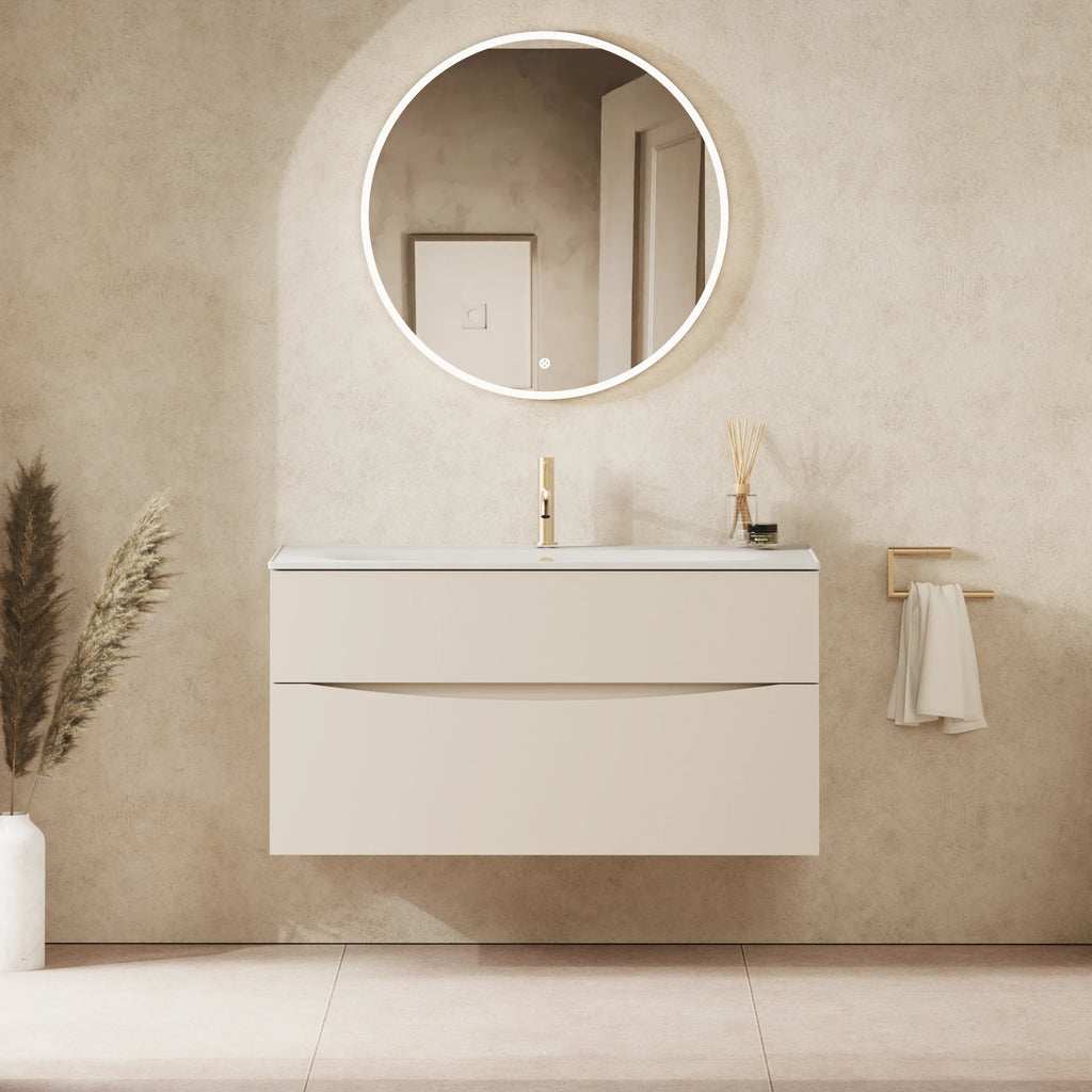 Crosswater Glide II 1000 Double Drawer Unit with Basin in Warm Stone with Matt White, 1 Tap Hole