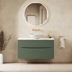 Crosswater Glide II 1000 Double Drawer Unit with Worktop in Sage Green with Gold Vein Estatuario