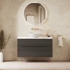 Crosswater Glide II 1000 Double Drawer Unit with Worktop in Steelwood with Gold Vein Estatuario