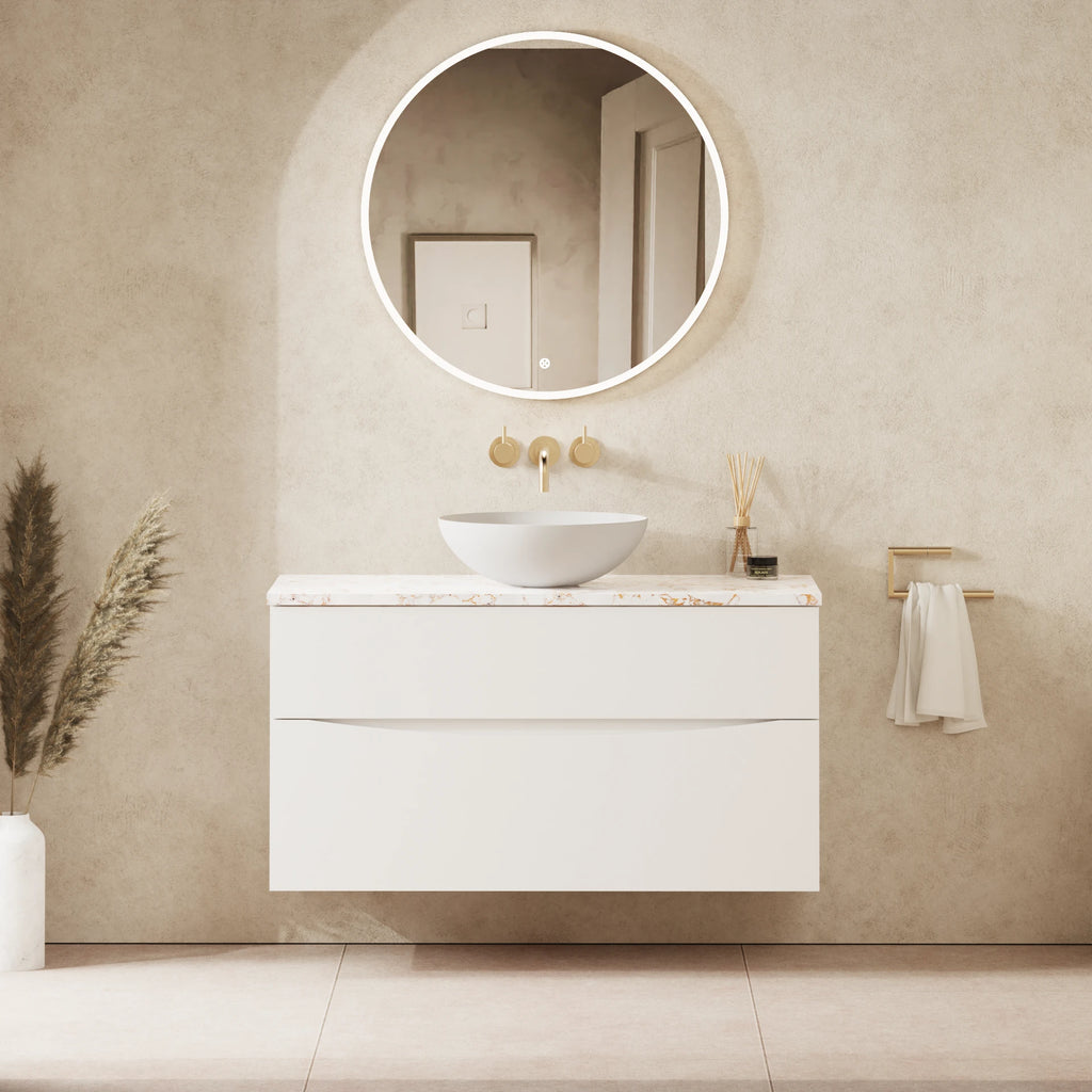 Crosswater Glide II 1000 Double Drawer Unit with Worktop in White Gloss with Gold Vein Estatuario