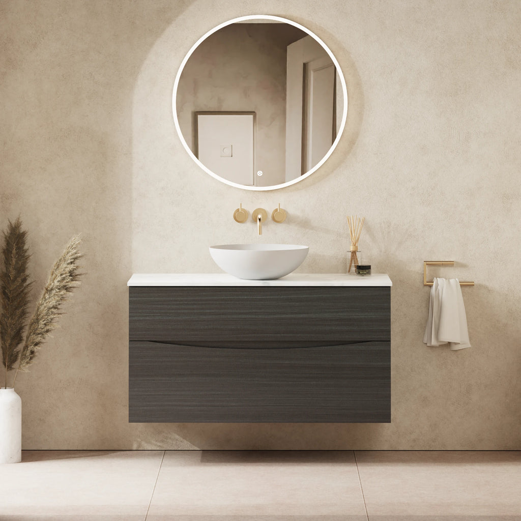 Crosswater Glide II 1000 Double Drawer Unit with Worktop in Steelwood with Carrara Marble Effect