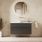 Crosswater Glide II 1000 Double Drawer Unit with Worktop in Steelwood with Carrara Marble Effect
