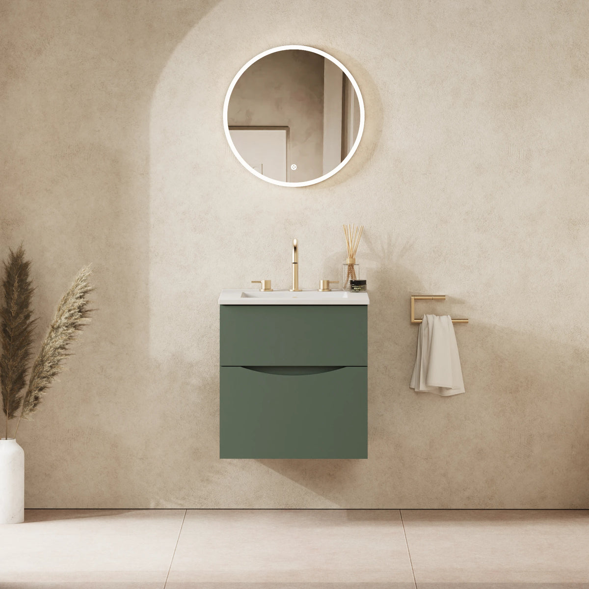 Crosswater Glide II 500 Double Drawer Unit with Basin in Sage Green with Ceramic, 3 Tap Holes