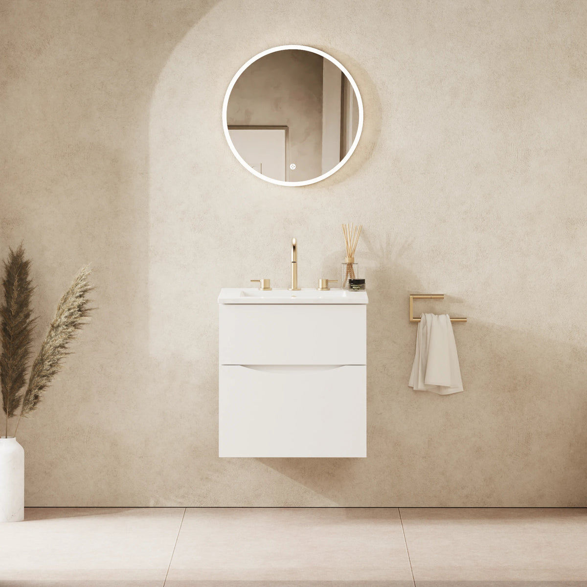 Crosswater Glide II 500 Double Drawer Unit with Basin in White Gloss with Ceramic, 3 Tap Holes