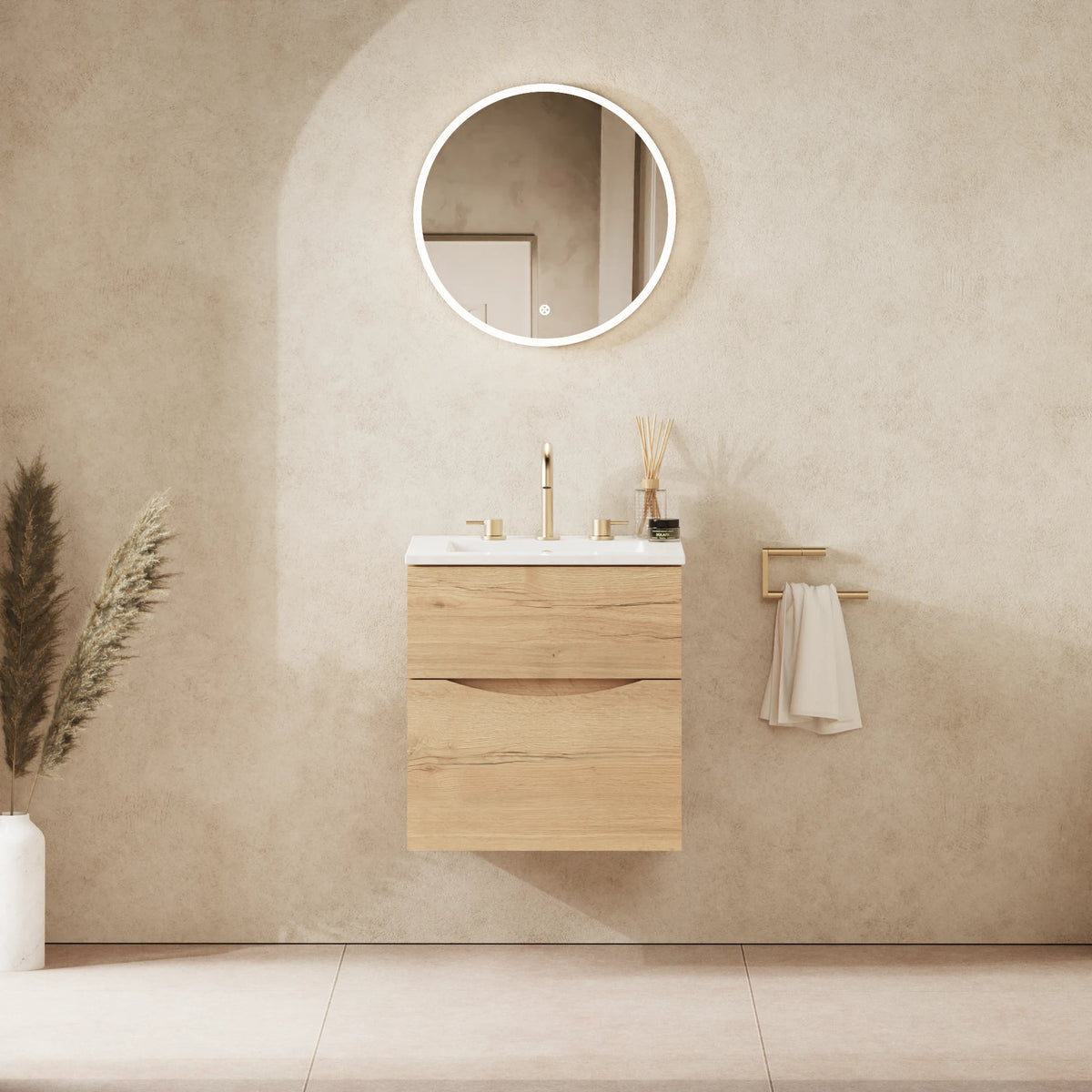 Crosswater Glide II 500 Double Drawer Unit with Basin in Windsor Oak with Ceramic, 3 Tap Holes