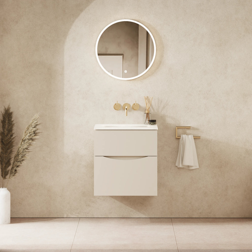 Crosswater Glide II 500 Double Drawer Unit with Basin in Warm Stone with Ice White Glass, No Tap Hole