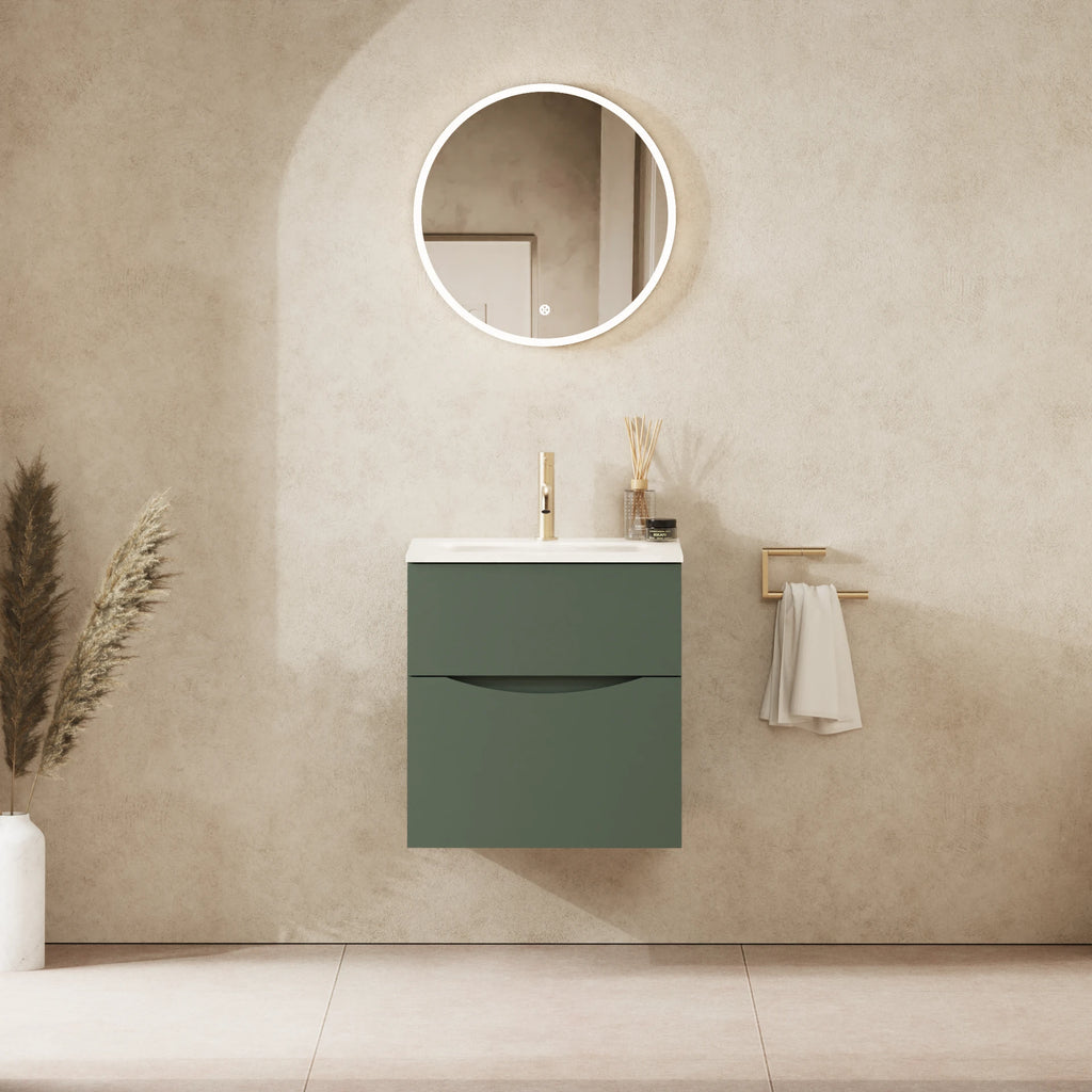 Crosswater Glide II 500 Double Drawer Unit with Basin in Sage Green with Ice White Glass, 1 Tap Hole