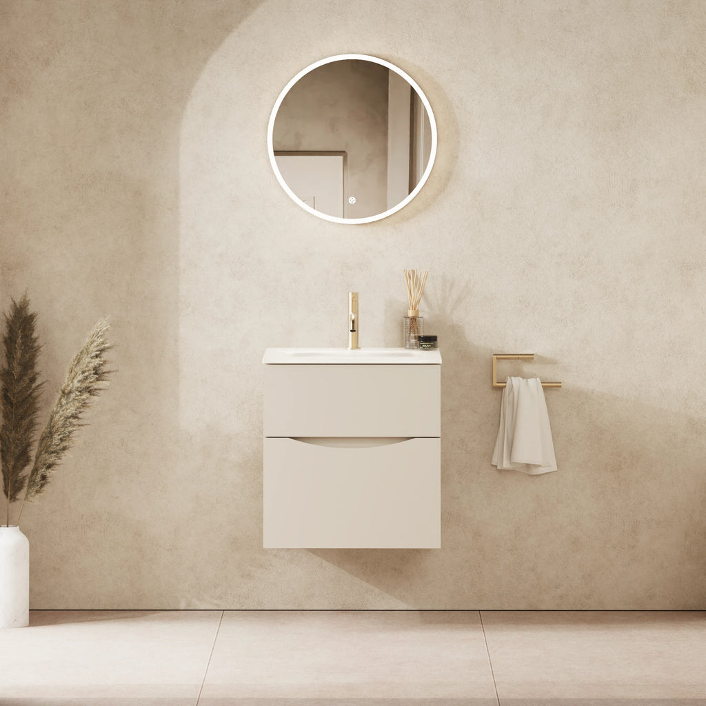 Crosswater Glide II 500 Double Drawer Unit with Basin in Warm Stone with Ice White Glass, 1 Tap Hole