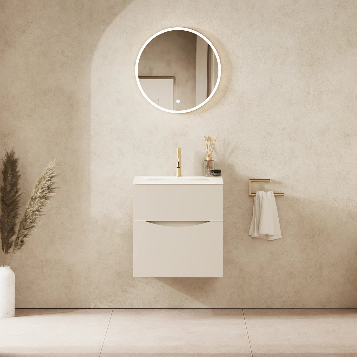 Crosswater Glide II 500 Double Drawer Unit with Basin in Warm Stone with Ice White Glass, 1 Tap Hole