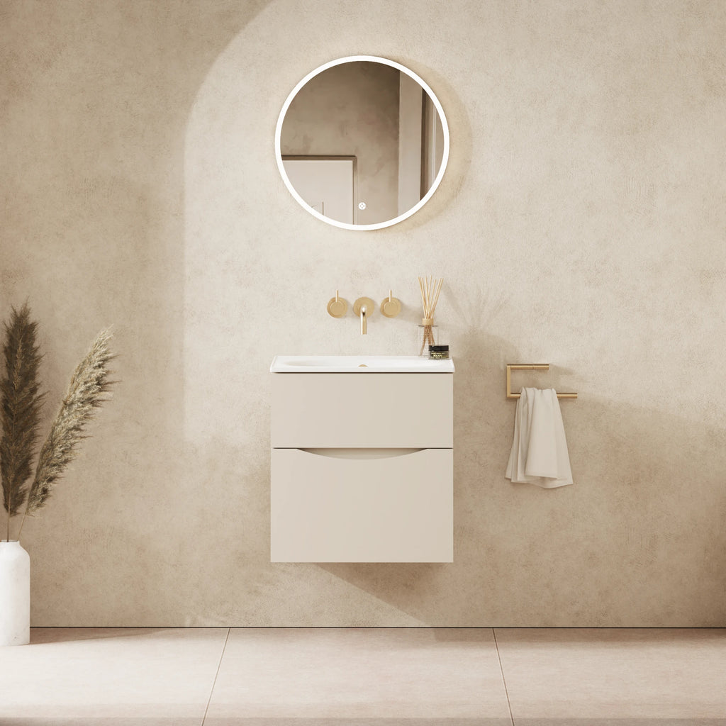 Crosswater Glide II 500 Double Drawer Unit with Basin in Warm Stone with Cast Mineral Marble, No Tap Hole