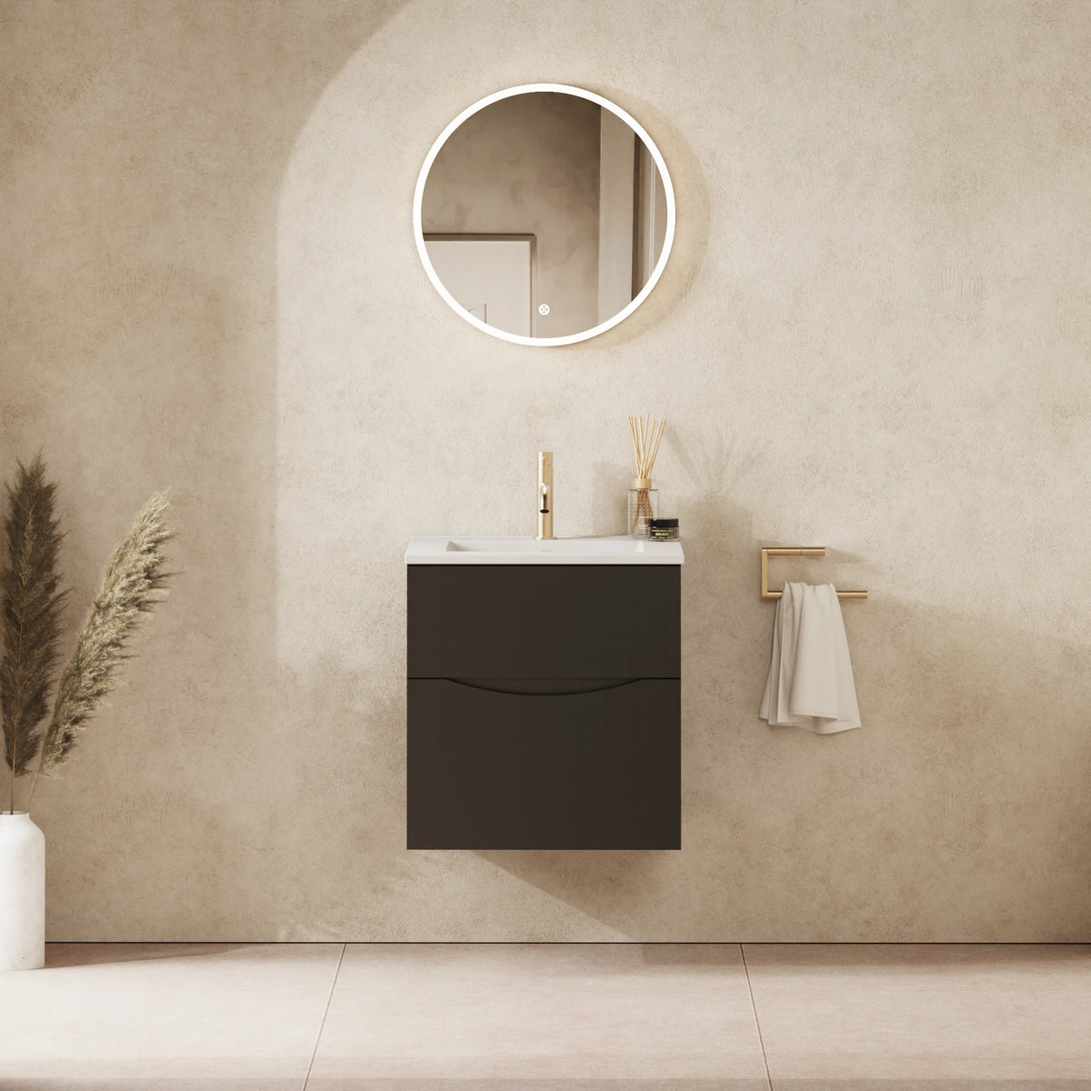 Crosswater Glide II 500 Double Drawer Unit with Basin in Matt Black with Cast Mineral Marble, 1 Tap Hole