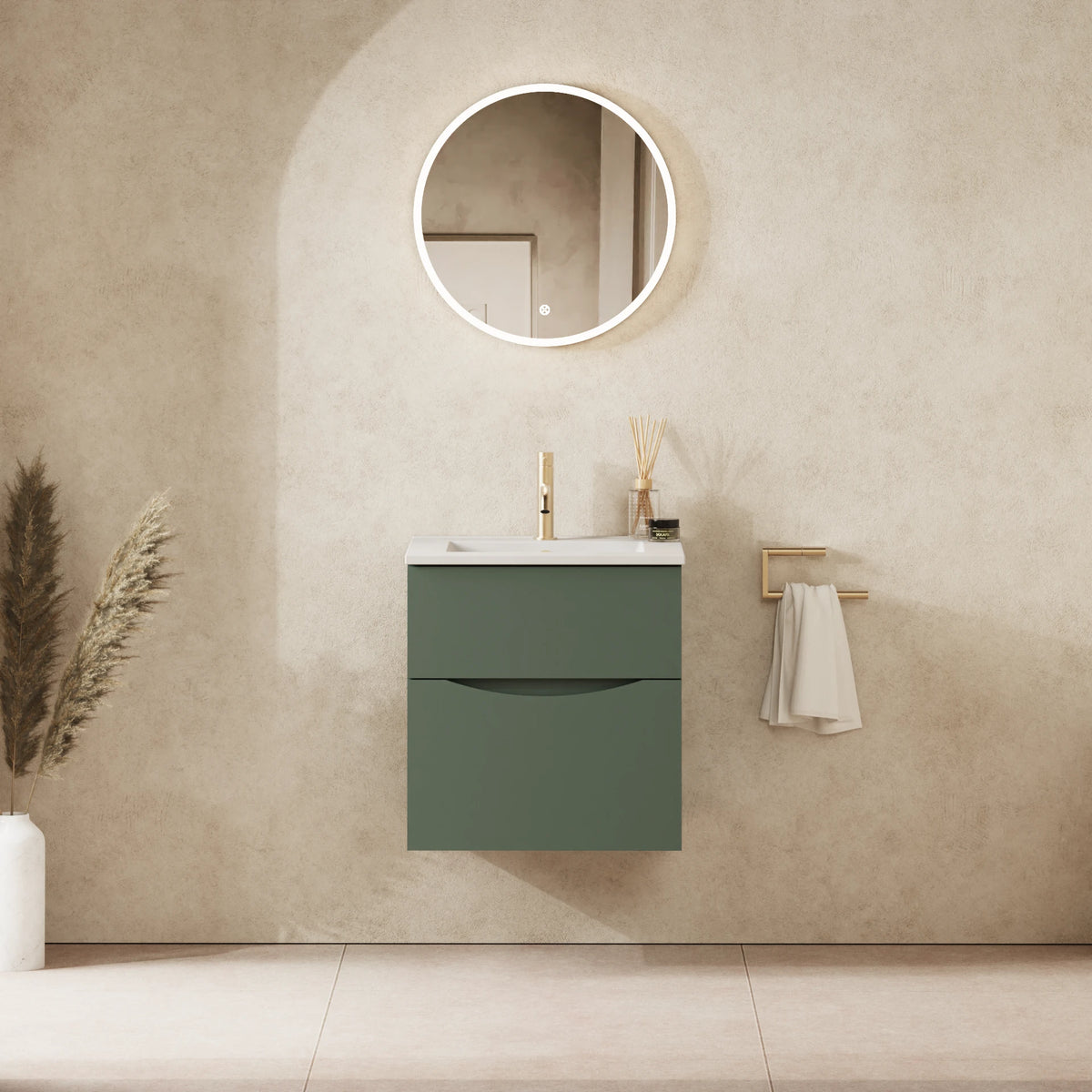 Crosswater Glide II 500 Double Drawer Unit with Basin in Sage Green with Cast Mineral Marble, 1 Tap Hole