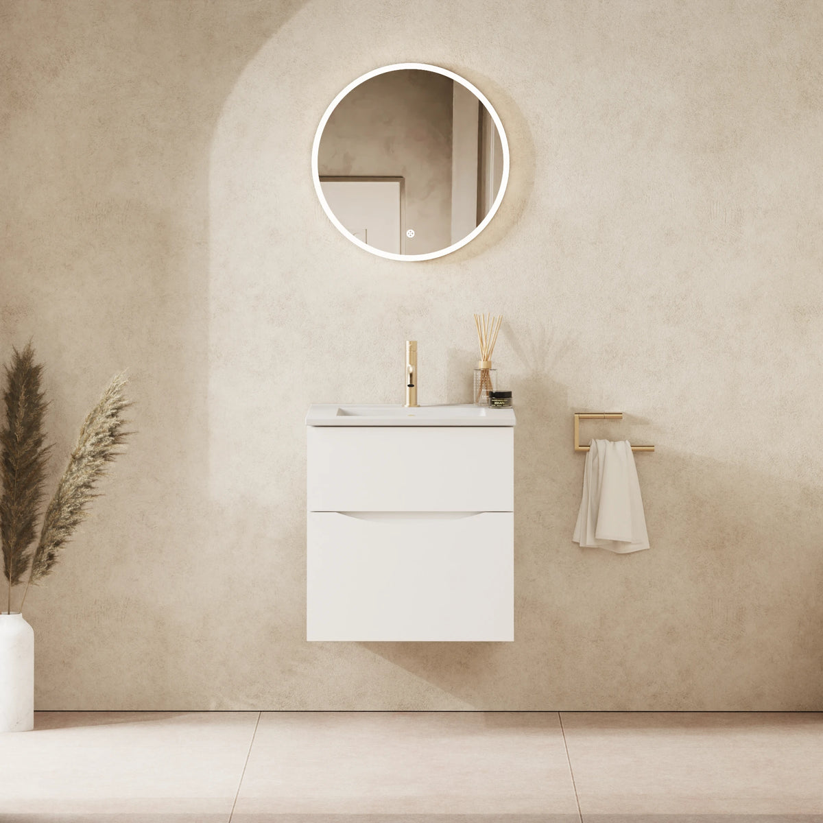 Crosswater Glide II 500 Double Drawer Unit with Basin in White Gloss with Cast Mineral Marble, 1 Tap Hole