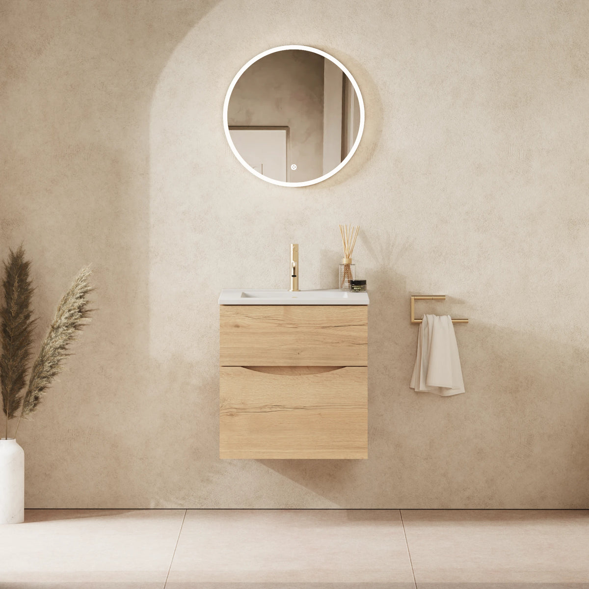 Crosswater Glide II 500 Double Drawer Unit with Basin in Windsor Oak with Matt White, 1 Tap Hole