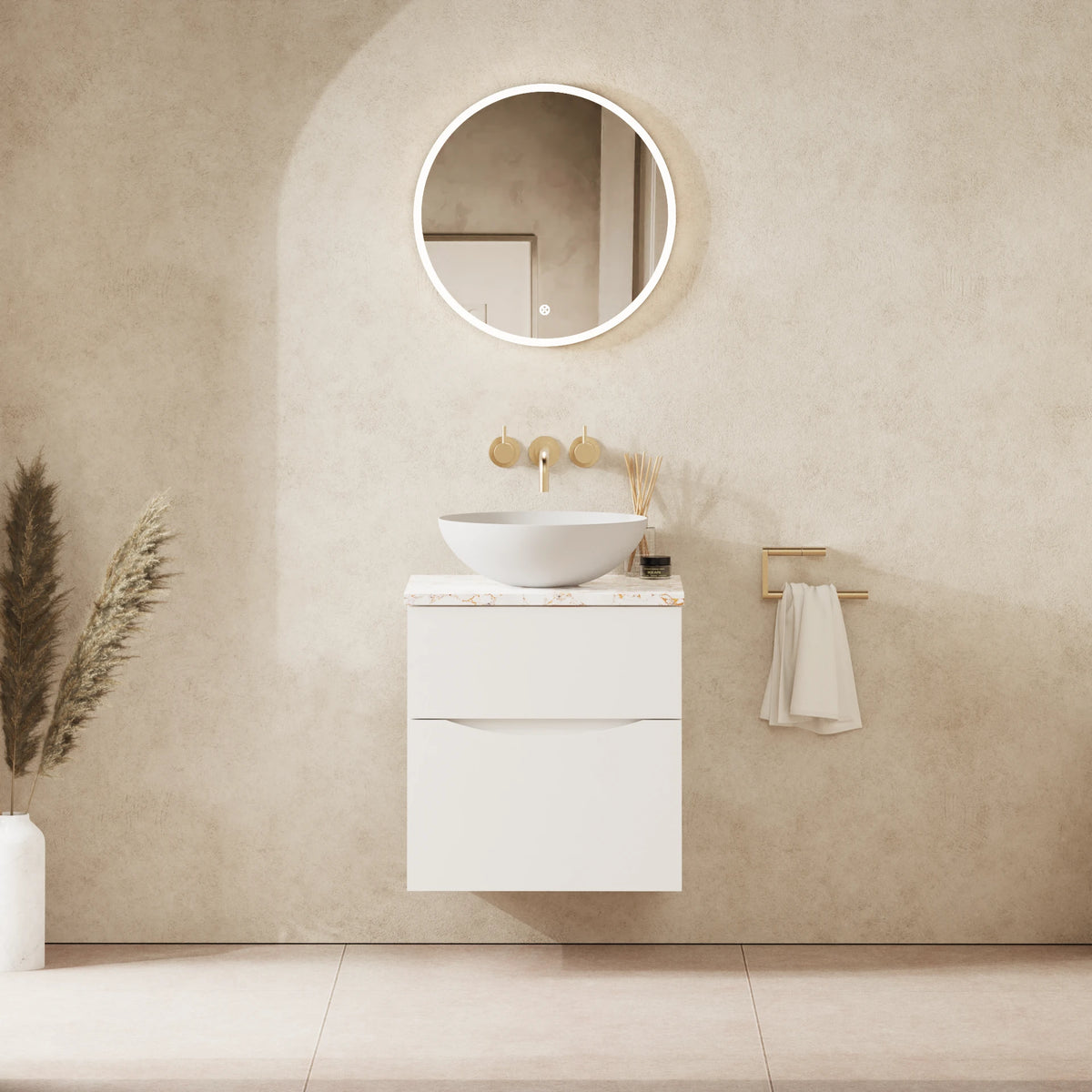 Crosswater Glide II 500 Double Drawer Unit with Worktop in White Gloss with Gold Vein Estatuario