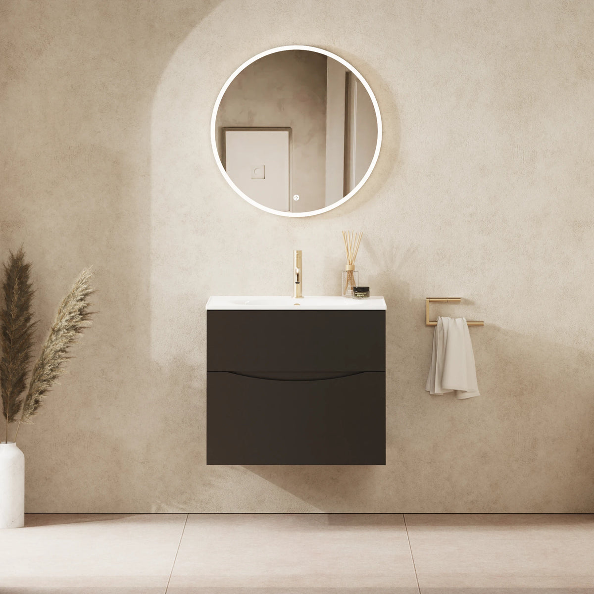 Crosswater Glide II 600 Double Drawer Unit with Basin in Matt Black with Ceramic, 1 Tap Hole