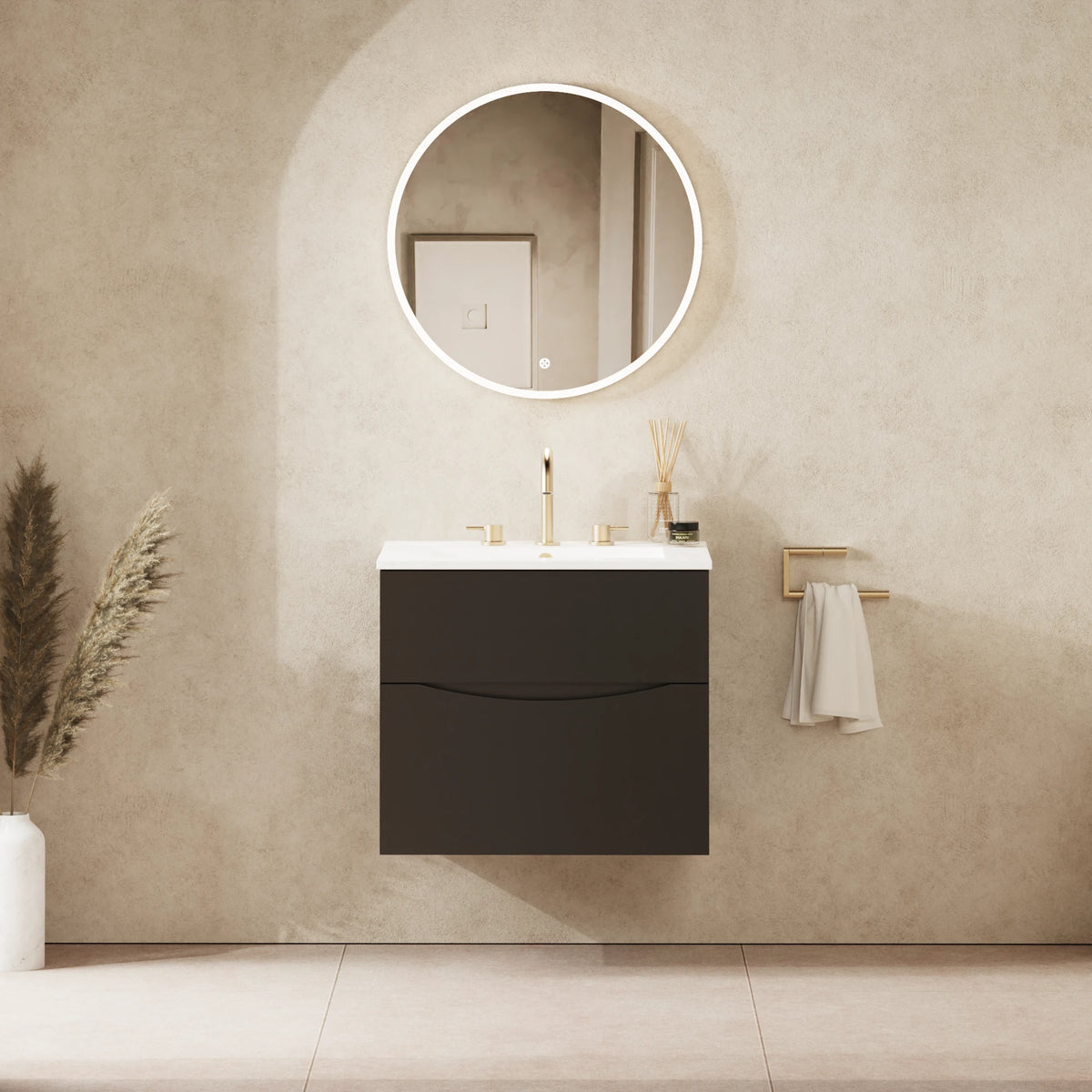 Crosswater Glide II 600 Double Drawer Unit with Basin in Matt Black with Ceramic, 3 Tap Holes