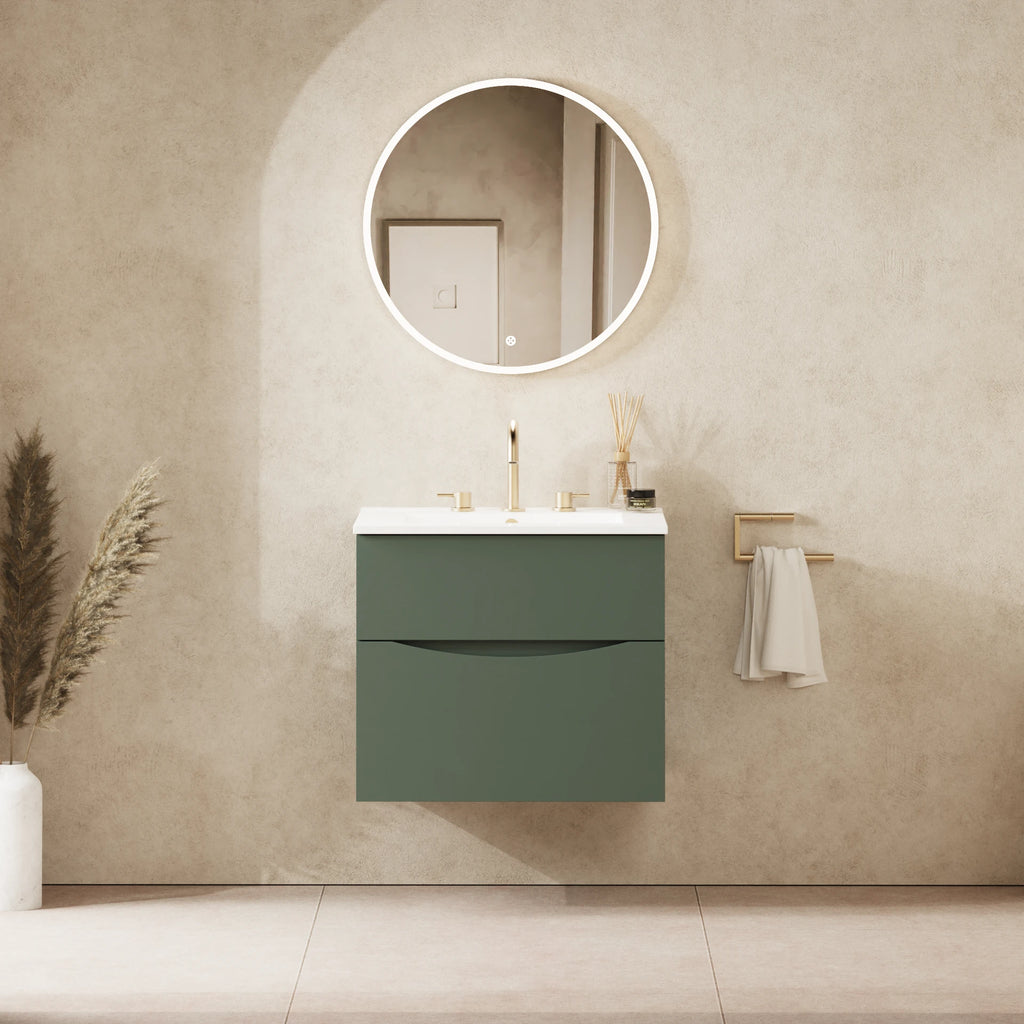 Crosswater Glide II 600 Double Drawer Unit with Basin in Sage Green with Ceramic, 3 Tap Holes