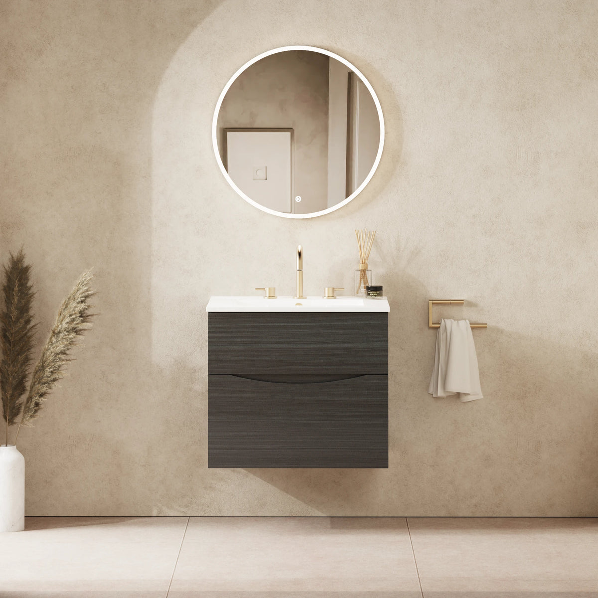 Crosswater Glide II 600 Double Drawer Unit with Basin in Steelwood with Ceramic, 3 Tap Holes