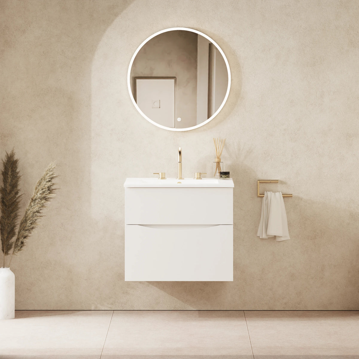 Crosswater Glide II 600 Double Drawer Unit with Basin in White Gloss with Ceramic, 3 Tap Holes