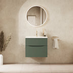 Crosswater Glide II 600 Double Drawer Unit with Basin in Sage Green with Ice White Glass, 1 Tap Hole