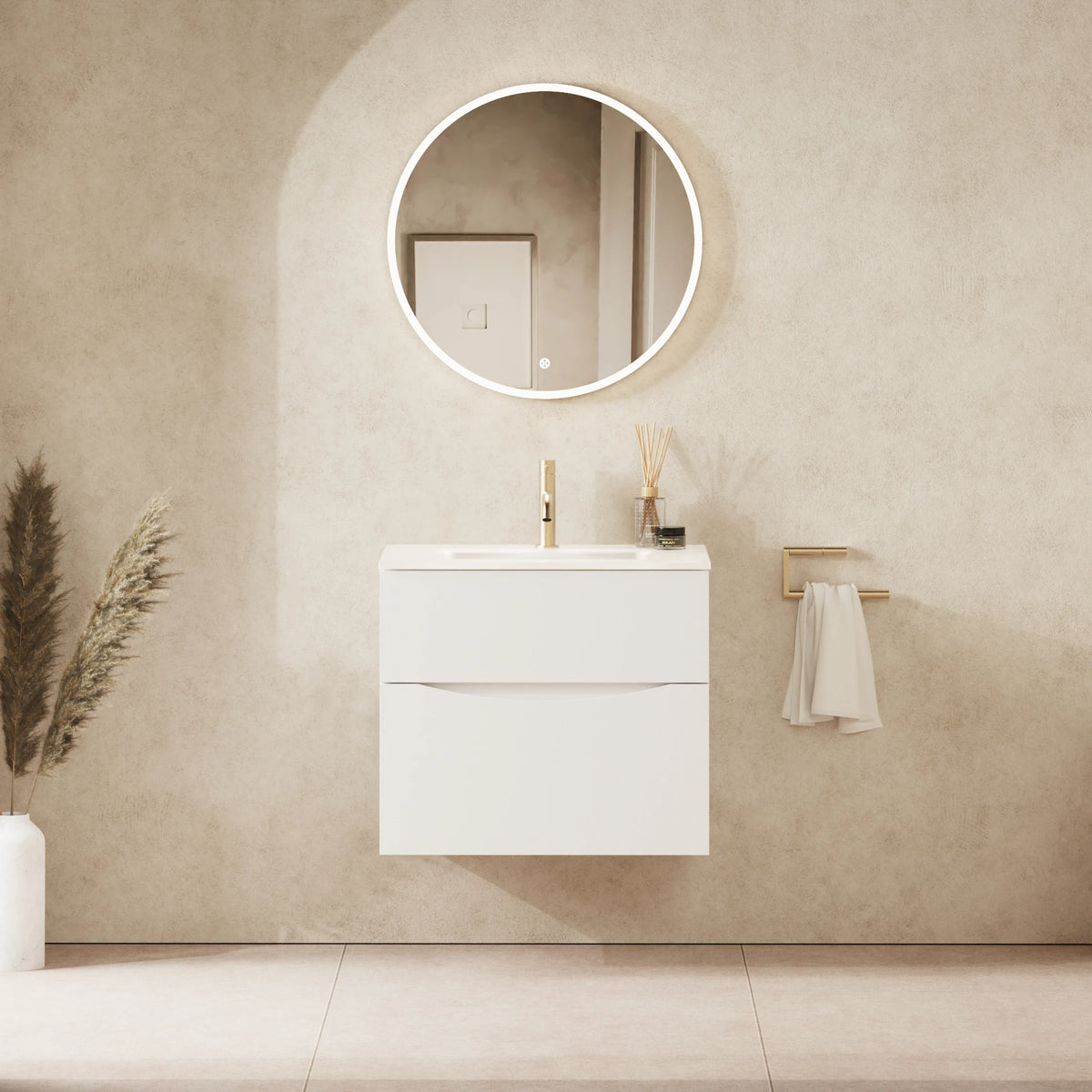 Crosswater Glide II 600 Double Drawer Unit with Basin in White Gloss with Ice White Glass, 1 Tap Hole