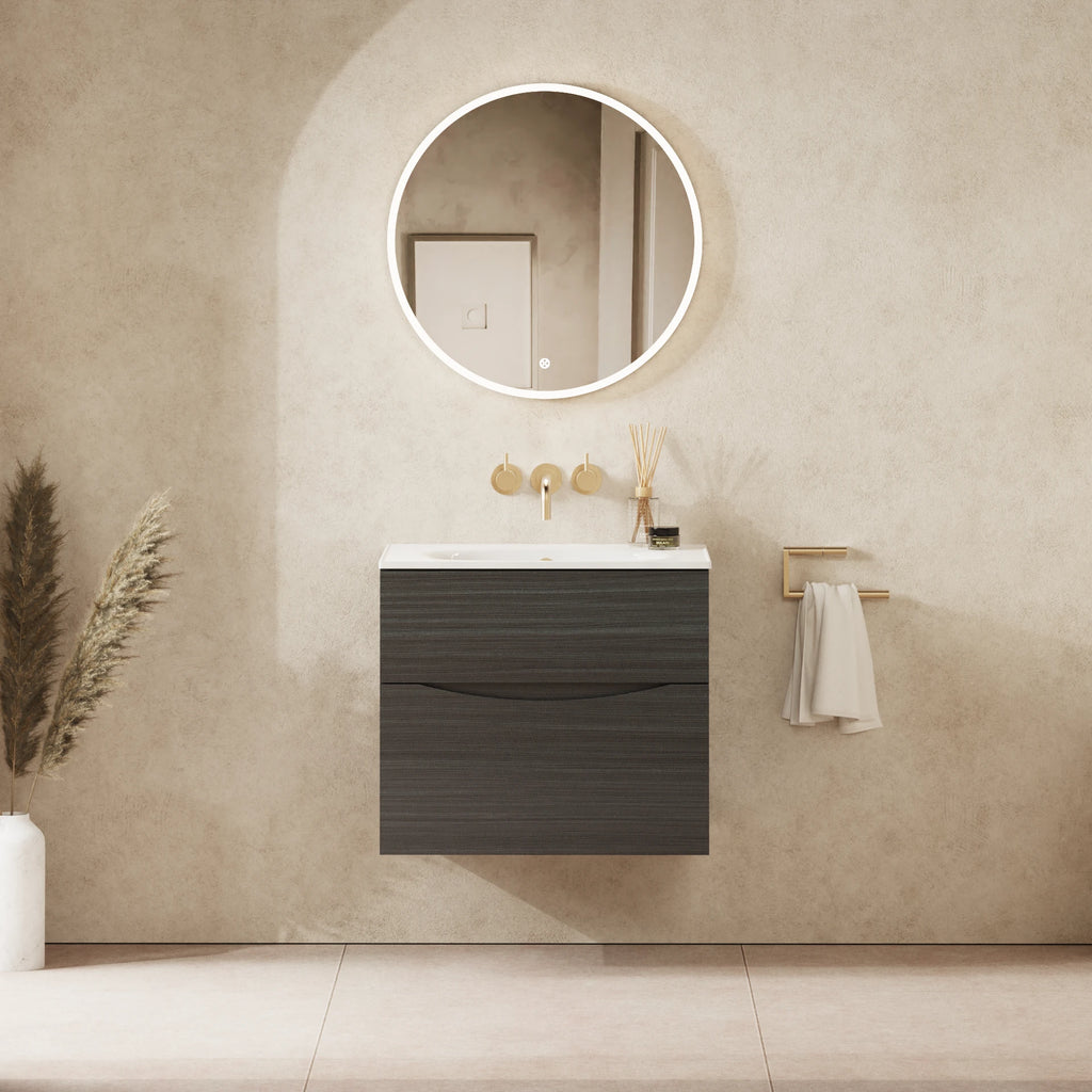 Crosswater Glide II 600 Double Drawer Unit with Basin in Steelwood with Cast Mineral Marble, No Tap Hole
