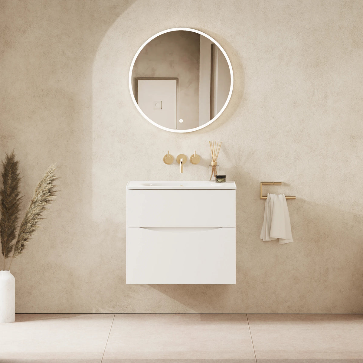 Crosswater Glide II 600 Double Drawer Unit with Basin in White Gloss with Cast Mineral Marble, No Tap Hole
