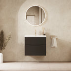 Crosswater Glide II 600 Double Drawer Unit with Basin in Matt Black with Cast Mineral Marble, 1 Tap Hole